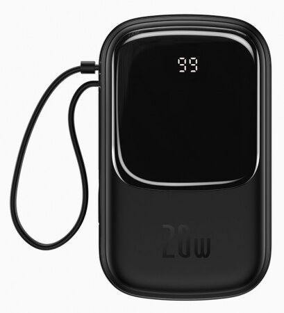 Портативный аккумулятор BASEUS Qpow Digital Display, 3A, 20000 мА⋅ч, черный, с кабелем Lightning - 1