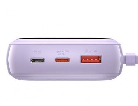Портативный аккумулятор BASEUS Qpow Digital Display, 3A, 20000 мА⋅ч, фиолетовый, с кабелем Type-C - 6