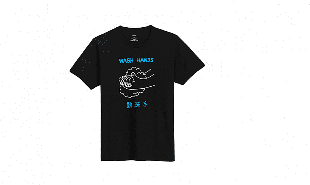 Футболка Vancl Cotton Printed T-Shirt Wash Hands (Black/Черный) 